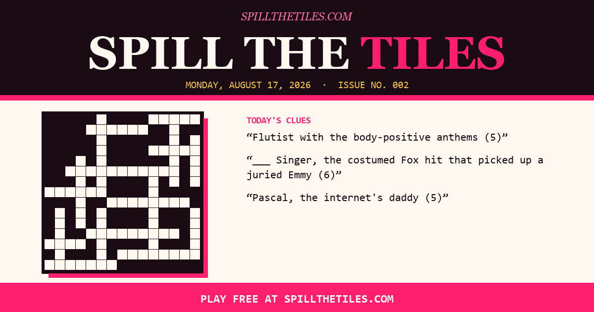 Spill the Tiles crossword for Monday, August 17, 2026