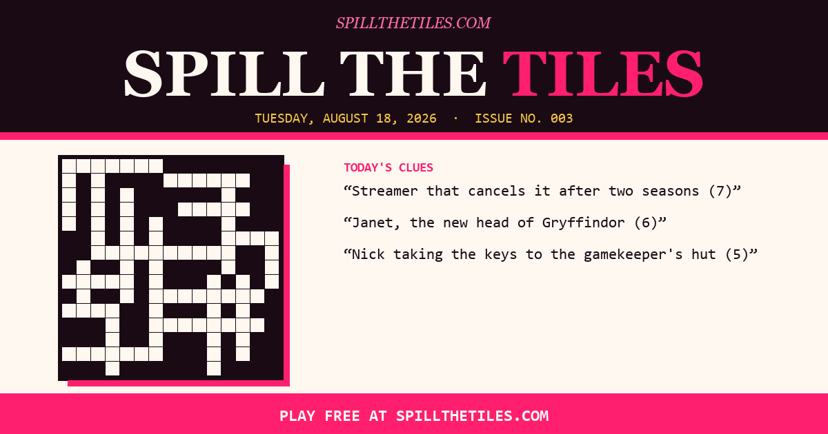 Spill the Tiles crossword for Tuesday, August 18, 2026
