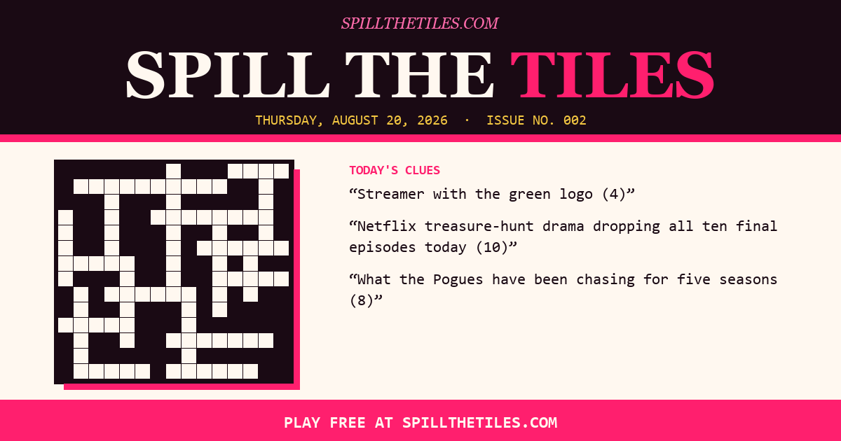 Spill the Tiles crossword for Thursday, August 20, 2026